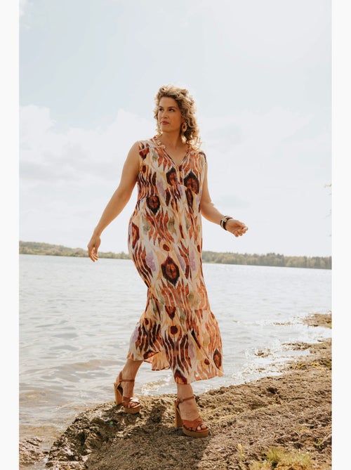 Robe longue en viscose imprimé ethnique PAPRIKA - Kiabi