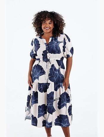 Robe longue en viscose imprimé feuillage PAPRIKA