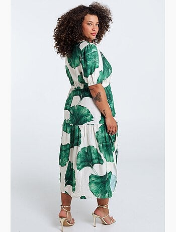 Robe longue en viscose imprimé feuillage PAPRIKA
