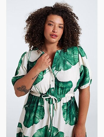Robe longue en viscose imprimé feuillage PAPRIKA