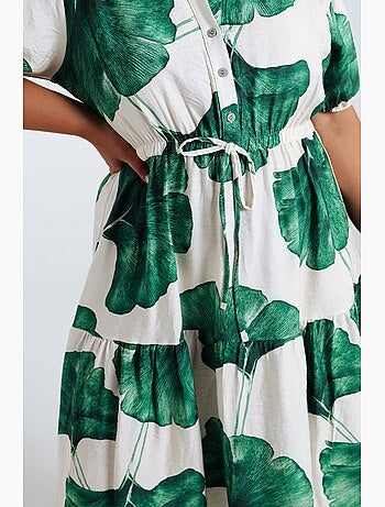 Robe longue en viscose imprimé feuillage PAPRIKA
