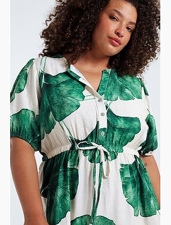 Robe longue en viscose imprimé feuillage PAPRIKA