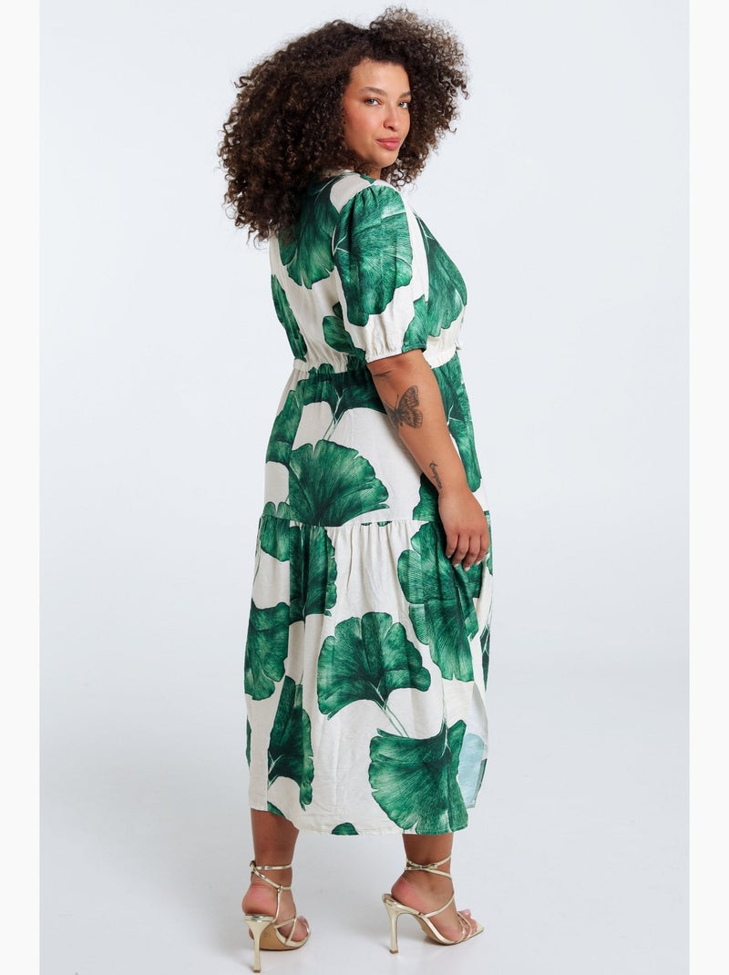 Robe longue en viscose imprimé feuillage PAPRIKA Bleu marine - Kiabi