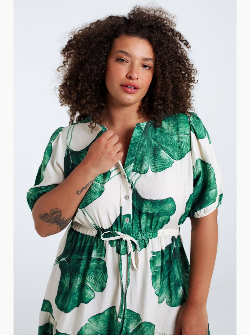 Robe longue en viscose imprimé feuillage PAPRIKA Bleu marine - Kiabi