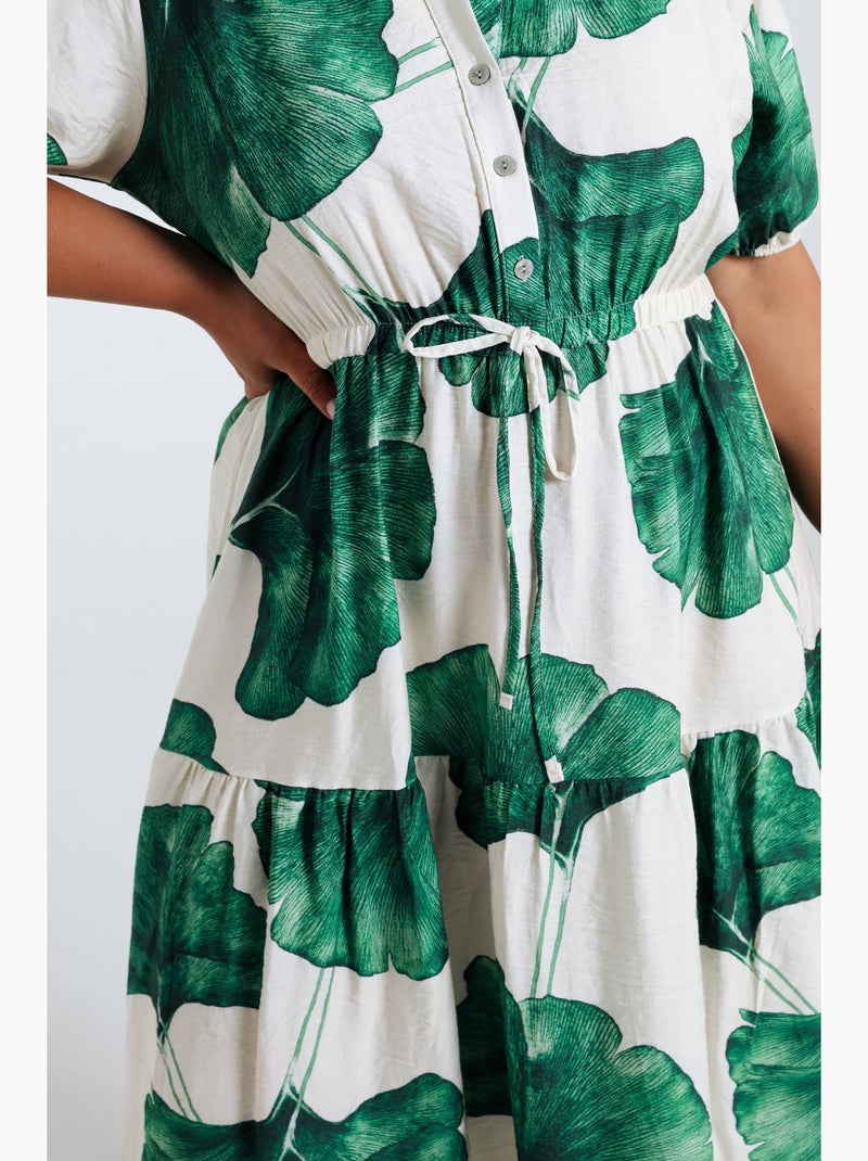 Robe longue en viscose imprimé feuillage PAPRIKA Bleu marine - Kiabi