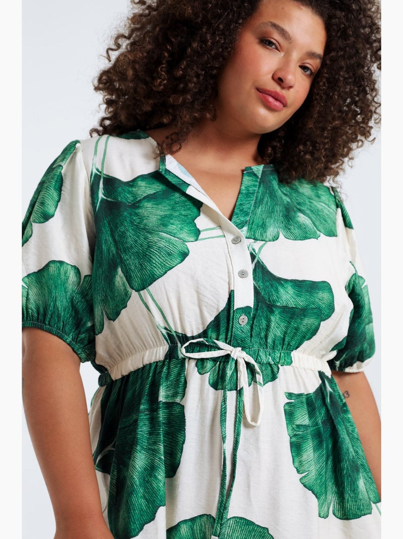 Robe longue en viscose imprimé feuillage PAPRIKA Bleu marine - Kiabi