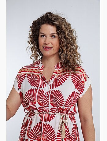 Robe longue en viscose imprimé feuillage PAPRIKA