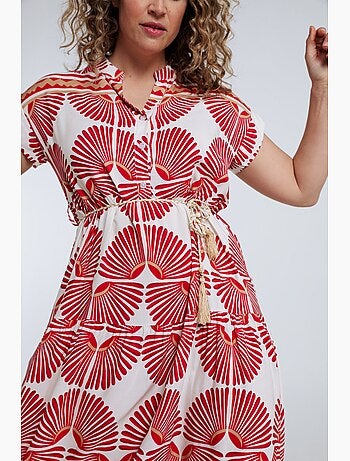 Robe longue en viscose imprimé feuillage PAPRIKA