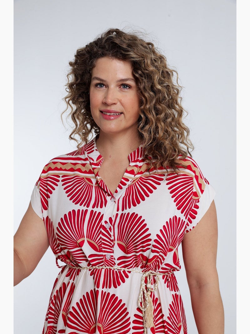 Robe longue en viscose imprimé feuillage PAPRIKA Bleu marine - Kiabi