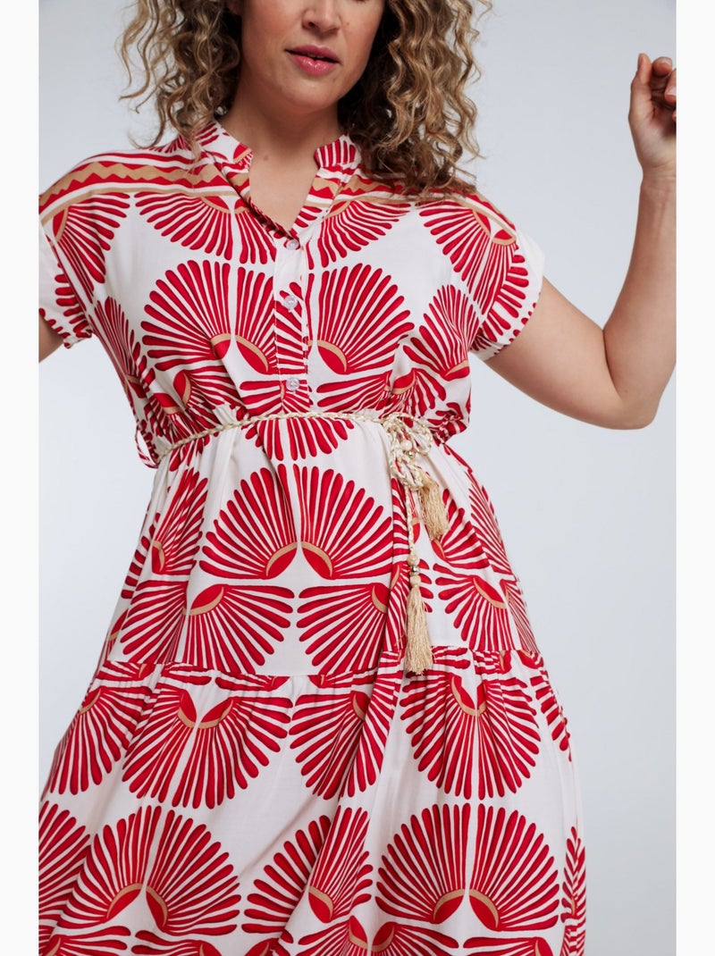 Robe longue en viscose imprimé feuillage PAPRIKA Bleu marine - Kiabi