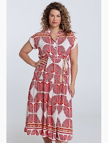 Robe longue en viscose imprimé feuillage PAPRIKA