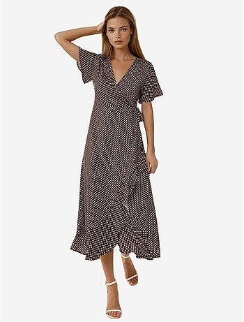 Robe longue en viscose imprimée à col en V