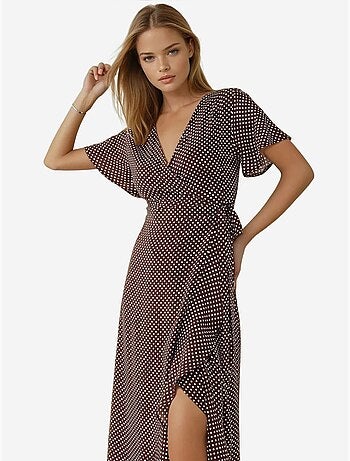 Robe longue en viscose imprimée à col en V