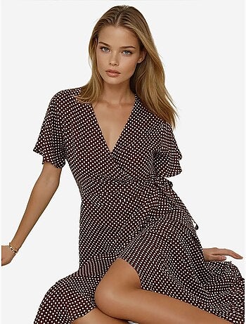 Robe longue en viscose imprimée à col en V