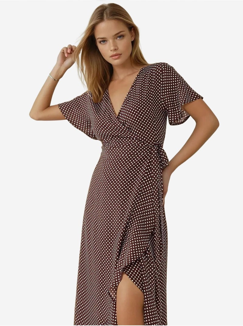 Robe longue en viscose imprimée à col en V Rouge bordeaux - Kiabi