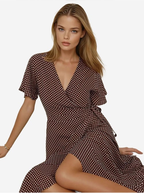 Robe longue en viscose imprimée à col en V - Kiabi