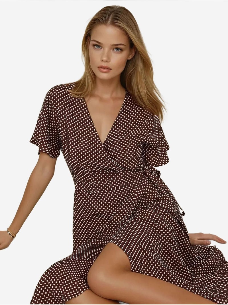 Robe longue en viscose imprimée à col en V Rouge bordeaux - Kiabi
