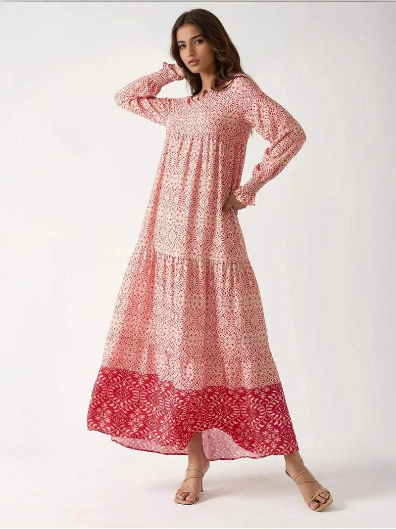 Robe longue en viscose imprimée à col ras du cou hiccup Rose - Kiabi