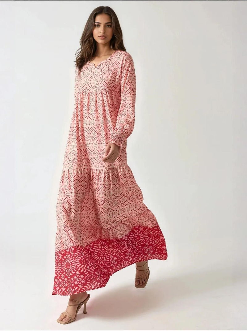 Robe longue en viscose imprimée à col ras du cou hiccup Rose - Kiabi
