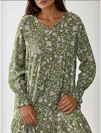 Robe longue en viscose imprimée à col ras du cou