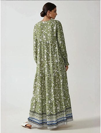 Robe longue en viscose imprimée à col ras du cou