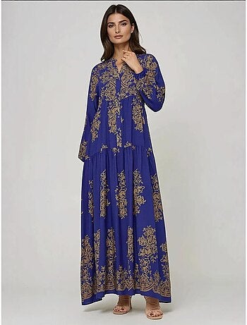 Robe longue en viscose imprimée avec col chemise