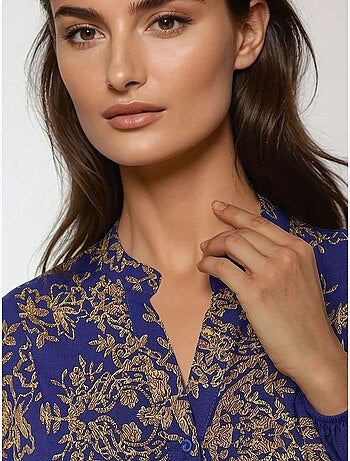 Robe longue en viscose imprimée avec col chemise