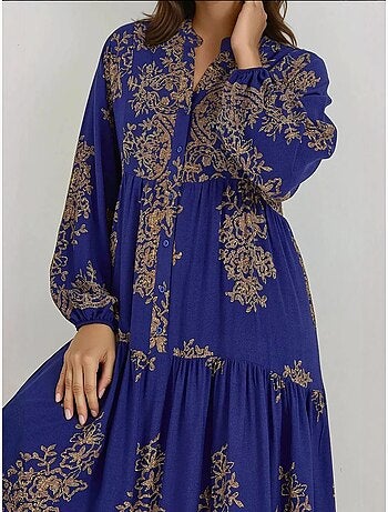 Robe longue en viscose imprimée avec col chemise