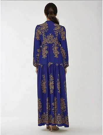 Robe longue en viscose imprimée avec col chemise