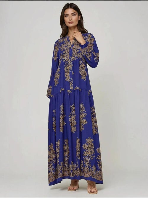 Robe longue en viscose imprimée avec col chemise - Kiabi