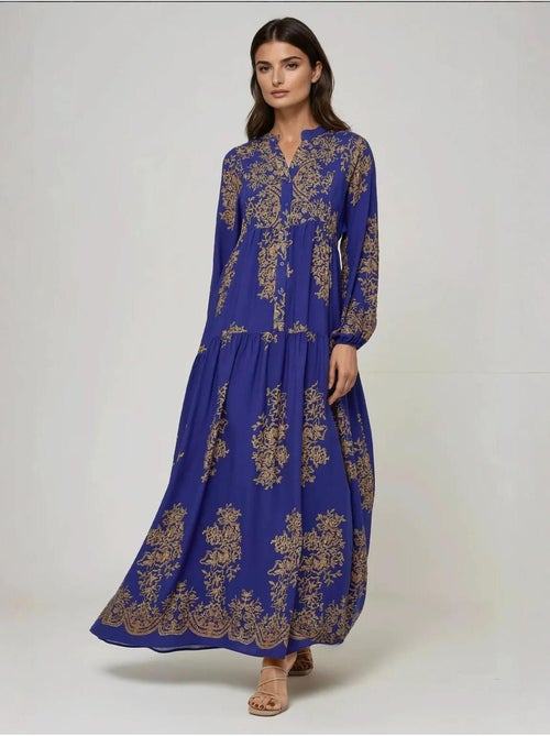 Robe longue en viscose imprimée avec col chemise - Kiabi