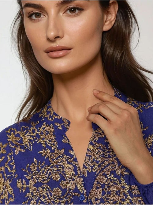 Robe longue en viscose imprimée avec col chemise - Kiabi