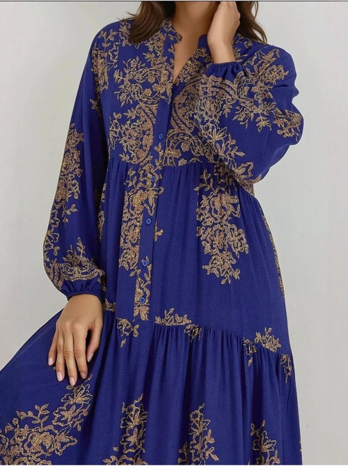 Robe longue en viscose imprimée avec col chemise - Kiabi