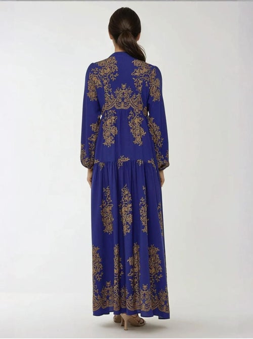 Robe longue en viscose imprimée avec col chemise - Kiabi