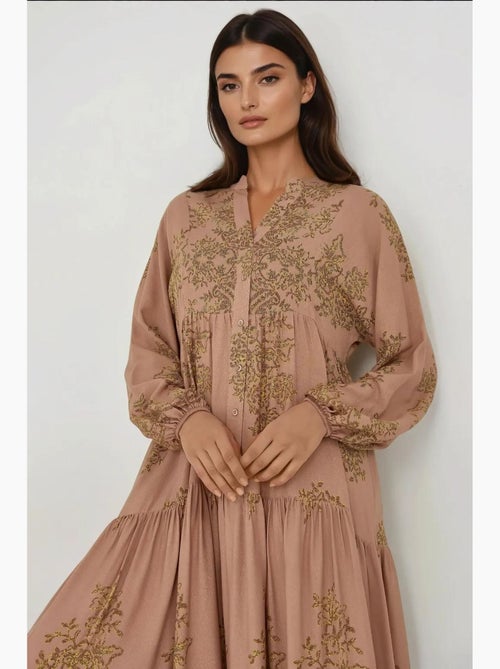 Robe longue en viscose imprimée avec col chemise hiccup - Kiabi Robe longue en viscose imprimée avec col chemise hiccup - Kiabi