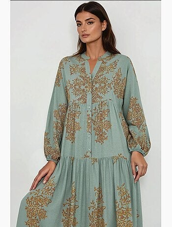 Robe longue en viscose imprimée avec col chemise hiccup