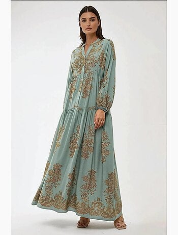 Robe longue en viscose imprimée avec col chemise hiccup