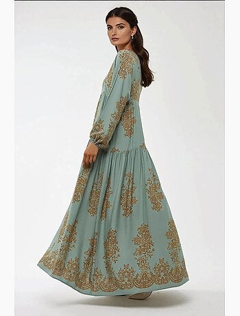 Robe longue en viscose imprimée avec col chemise hiccup