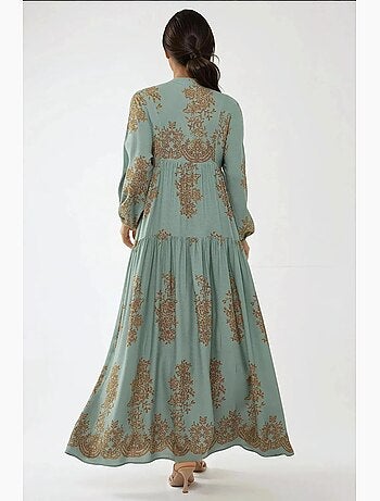 Robe longue en viscose imprimée avec col chemise hiccup