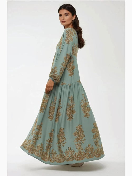 Robe longue en viscose imprimée avec col chemise hiccup - Kiabi Robe longue en viscose imprimée avec col chemise hiccup - Kiabi
