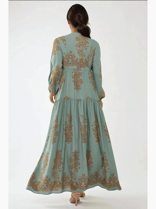 Robe longue en viscose imprimée avec col chemise hiccup - Kiabi Robe longue en viscose imprimée avec col chemise hiccup - Kiabi