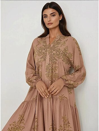 Robe longue en viscose imprimée avec col chemise