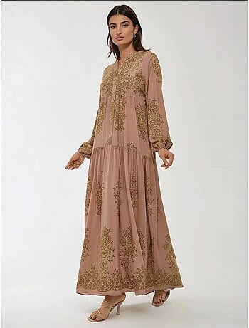 Robe longue en viscose imprimée avec col chemise