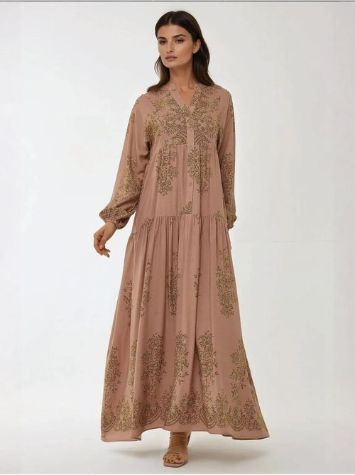 Robe longue en viscose imprimée avec col chemise - Kiabi