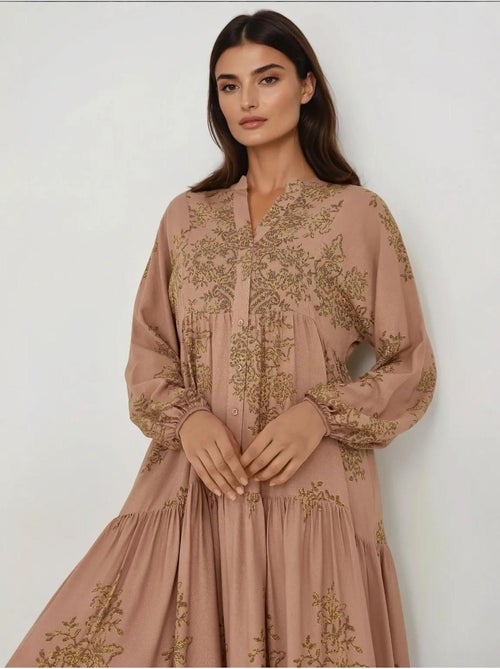 Robe longue en viscose imprimée avec col chemise - Kiabi