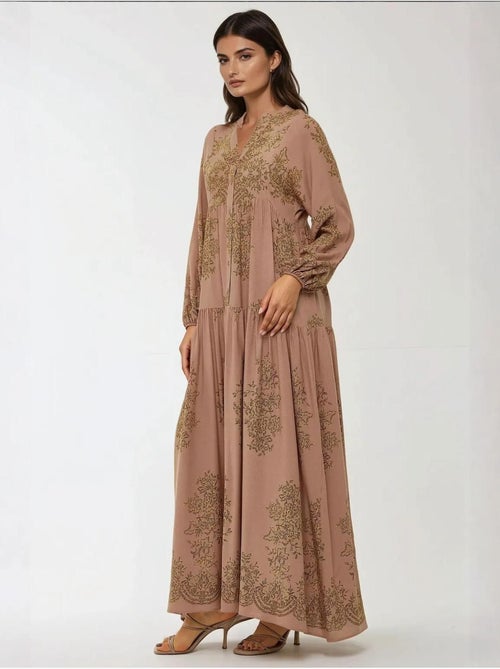 Robe longue en viscose imprimée avec col chemise - Kiabi