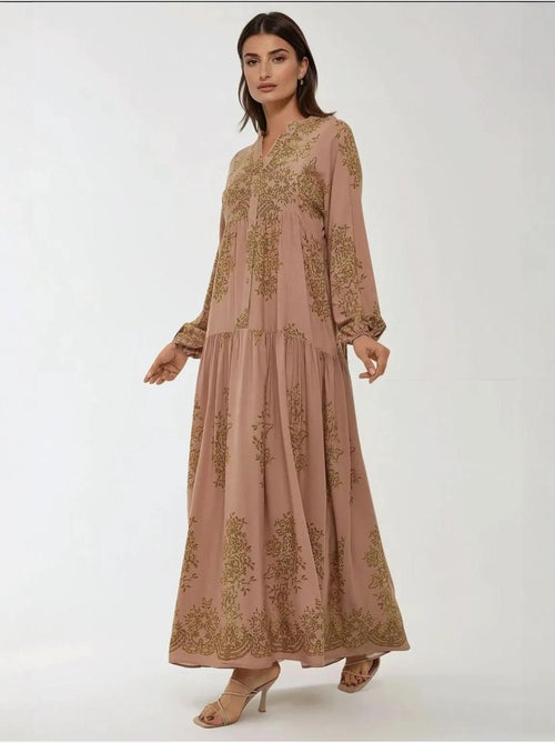 Robe longue en viscose imprimée avec col chemise - Kiabi