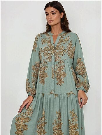 Robe longue en viscose imprimée avec col chemise