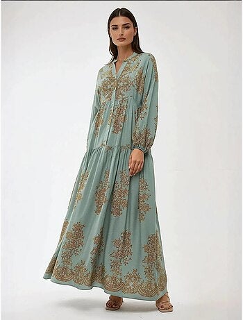 Robe longue en viscose imprimée avec col chemise