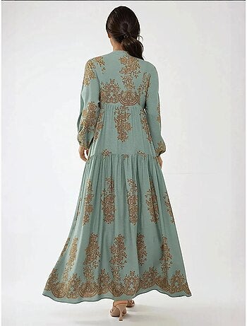 Robe longue en viscose imprimée avec col chemise